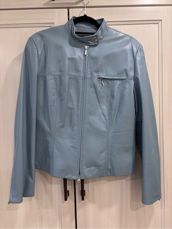 Danier Jackets & Blazers - Vintage DANIER Pale Blue Genuine Leather Moto Racer Jacket Women's Lrg 3961 NEW